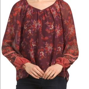 CHELSEA and THEODORE FLORAL PAISLEY FLOWY V NECK BLOUSE